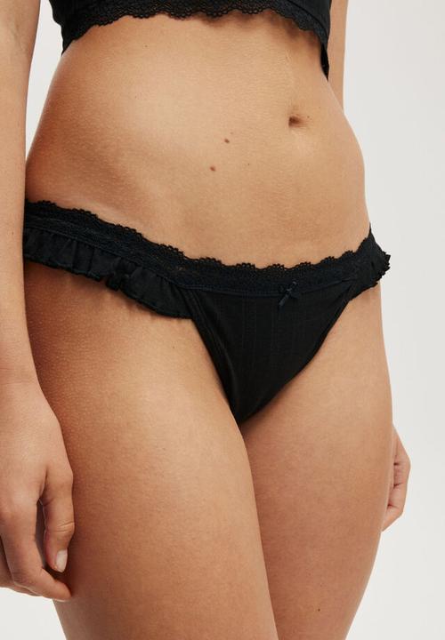 Cotton On - Organic cotton ruffle bikini brief - black pointelle