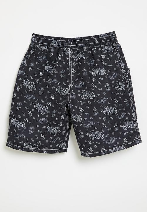Pop Candy - Parsley print board shorts - black