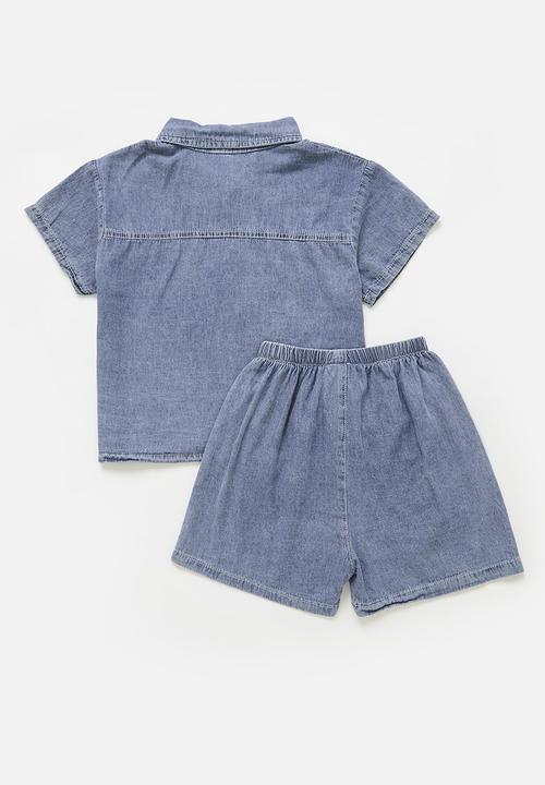 Pop Candy - Denim shirt & short set - blue