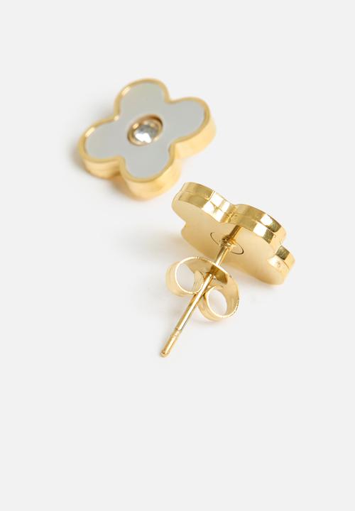 Zoe on Trend - Vca white stud earring - gold