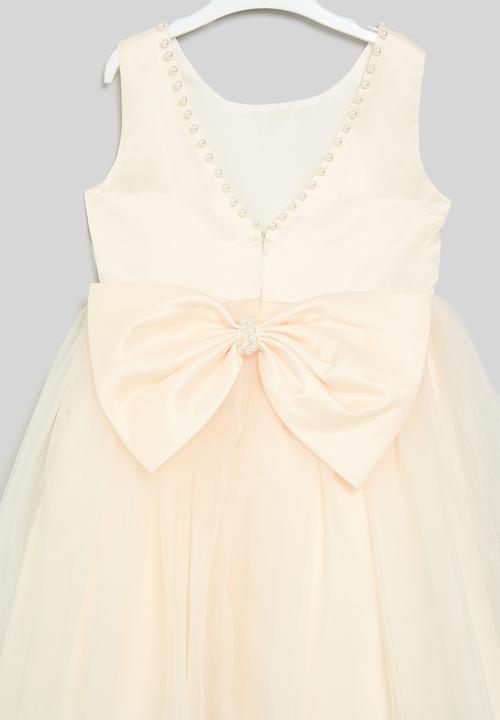 Pop Candy - Bow décor mesh dress - cream