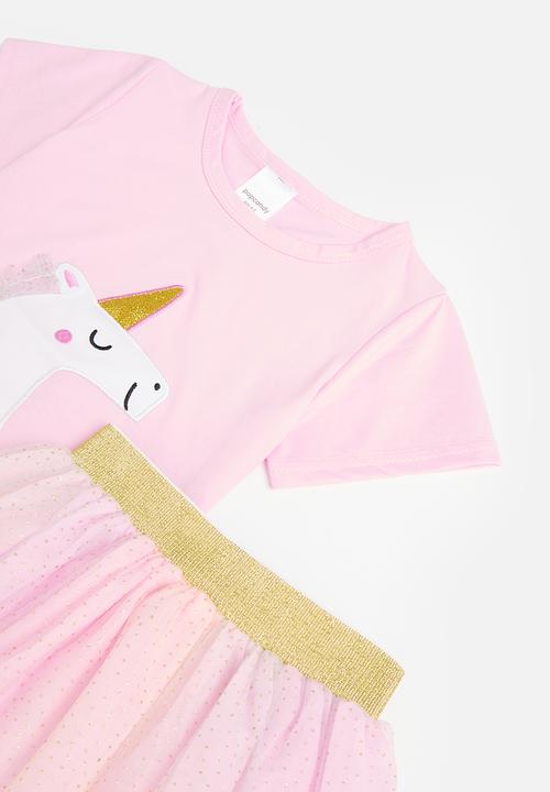 Pop Candy - Printed tee and mesh skirt set - pink