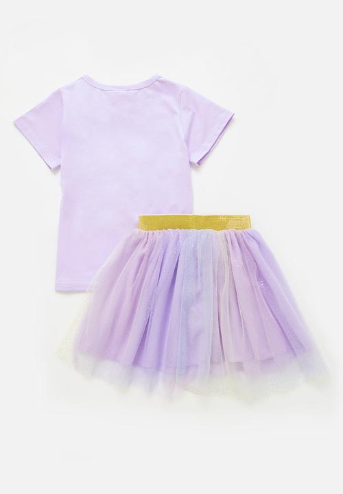 Pop Candy - printed tee and mesh skirt set - purple