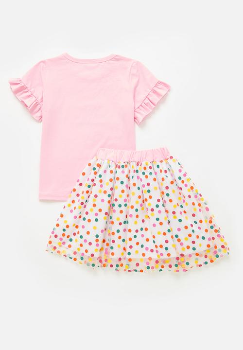 Pop Candy - Printed tee & tulle skirt set - pink