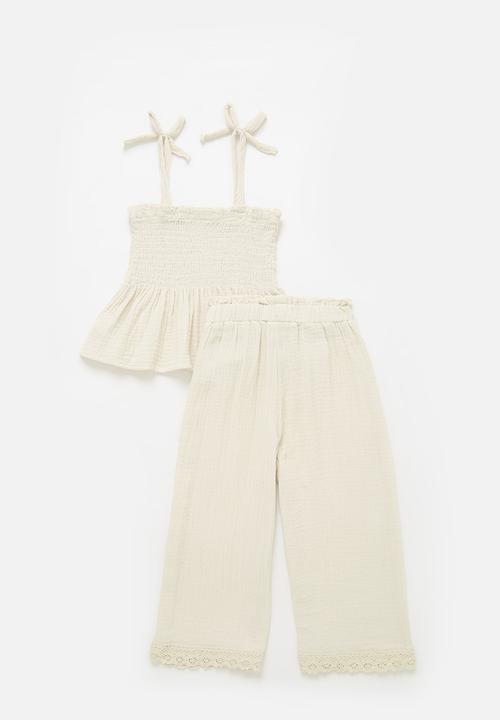 Pop Candy - Smock cami top and pants set-beige