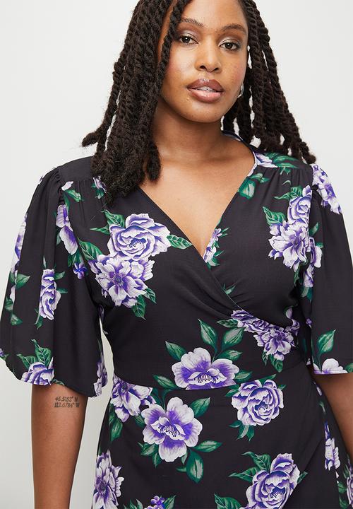 MILLA - Ruffle sleeve wrap midaxi ddress - purple roses