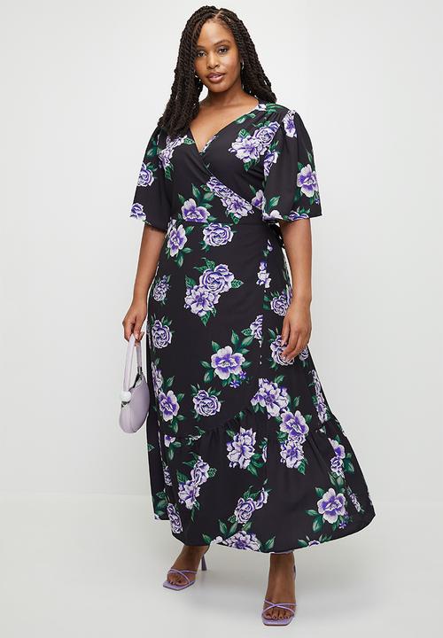 MILLA - Ruffle sleeve wrap midaxi ddress - purple roses