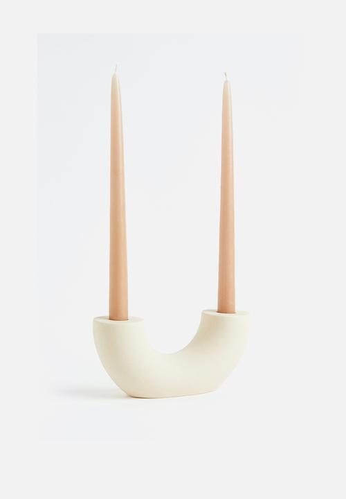 H&M - Ceramic candlestick - beige & white