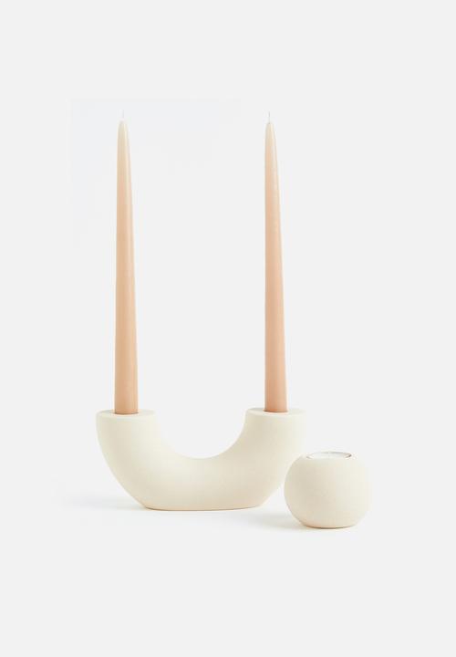 H&M - Ceramic candlestick - beige & white