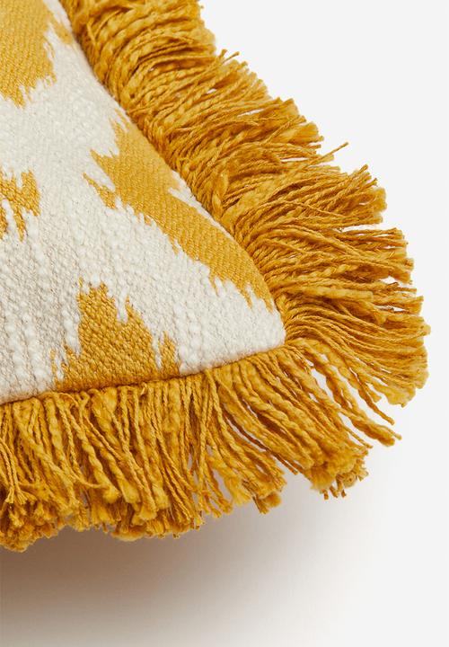 H&M - Jacquard-weave cushion cover - mustard yellow & patterned 