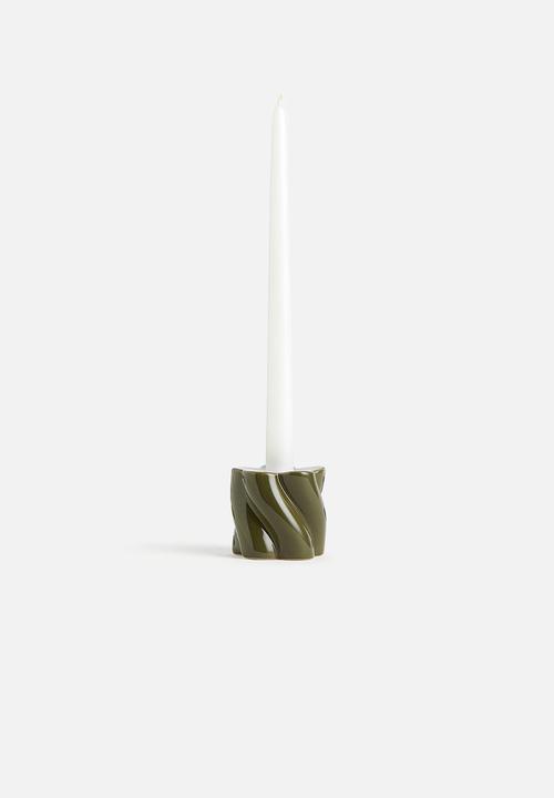 H&M - Stoneware candlestick - light khaki green