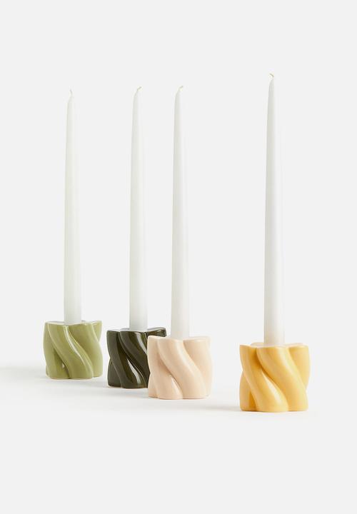H&M - Stoneware candlestick - light khaki green