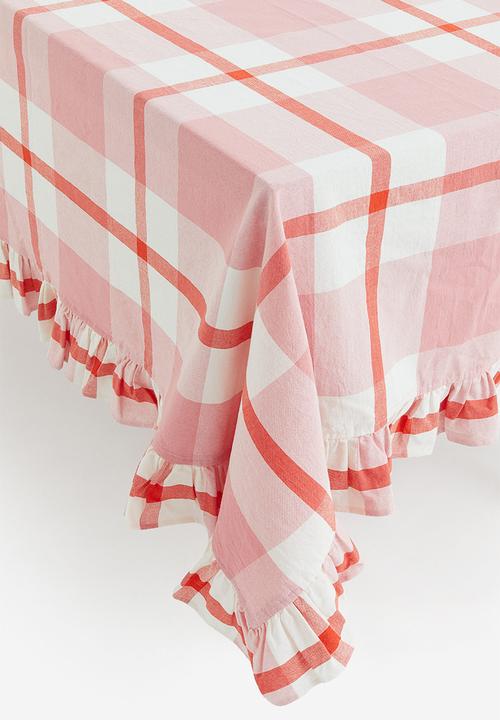 H&M - Frill-trimmed cotton tablecloth - pink & checked