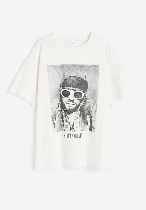 H&M - Oversized printed t-shirt - cream kurt cobain