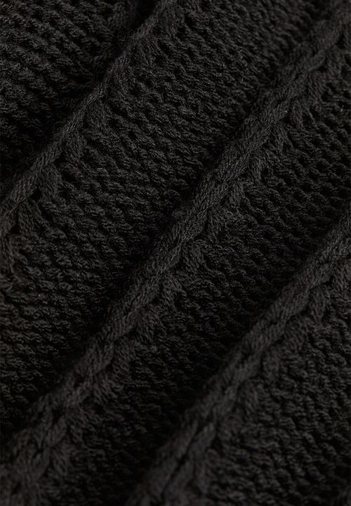 H&M - Textured-knit puff-sleeved top - black