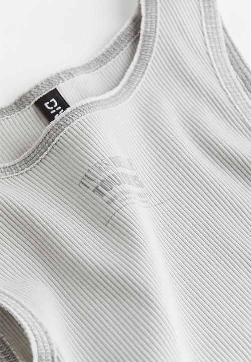 H&M - Ribbed vest top - light grey/tu es belle