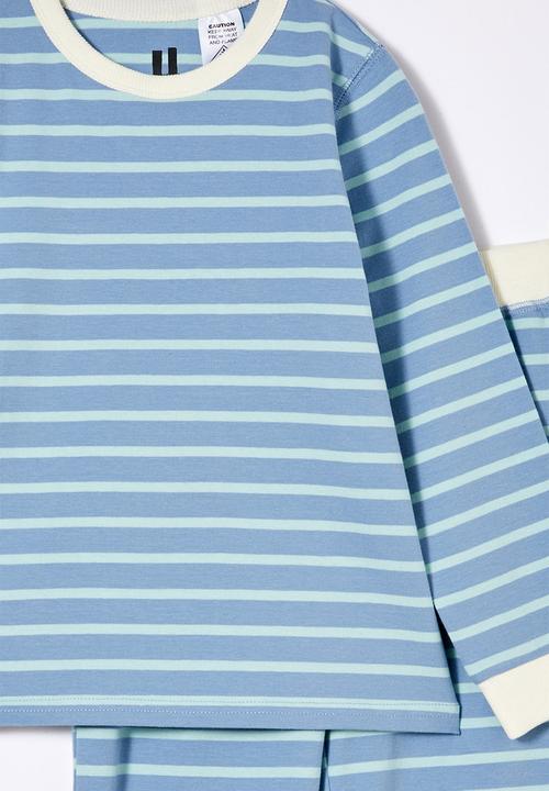 Cotton On - Ace long sleeve pyjama set - marian stripe dusty blue/barber blue