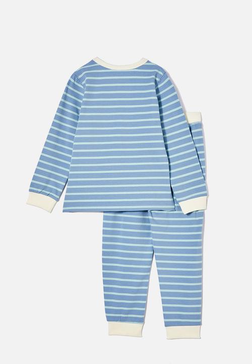 Cotton On - Ace long sleeve pyjama set - marian stripe dusty blue/barber blue