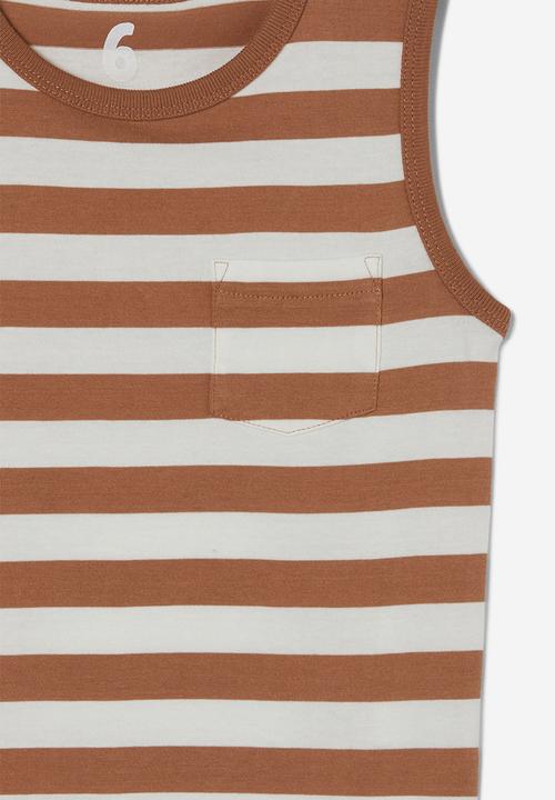 Cotton On - The essential tank - taupy brown/vanilla stripe