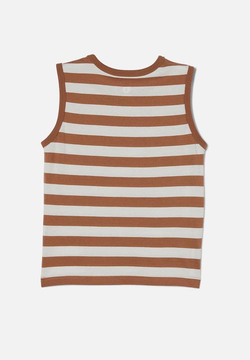 Cotton On - The essential tank - taupy brown/vanilla stripe