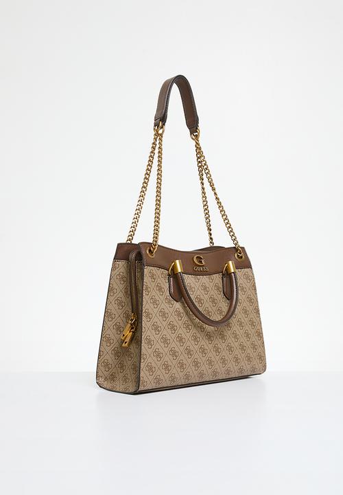 GUESS - Nell logo girlfriend satchel bag - brown 