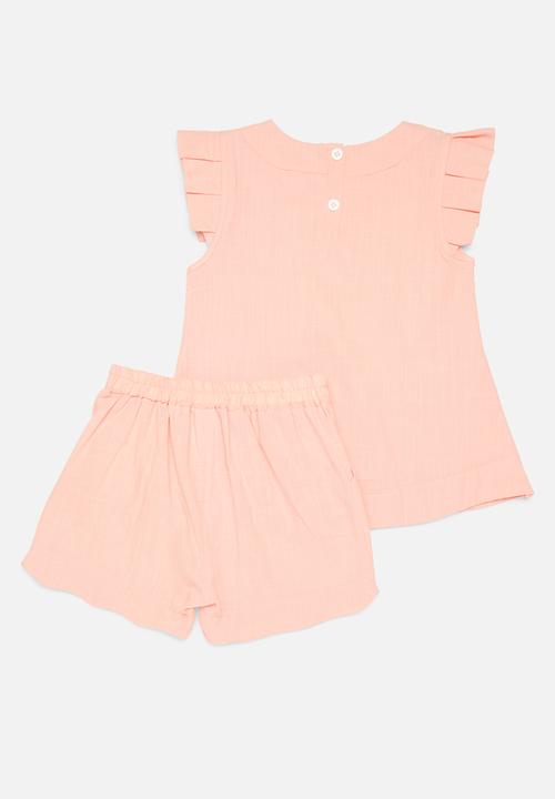 Pop Candy - Frilled sleeve top & short set - pink