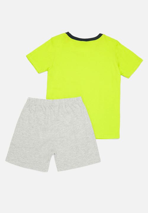Pop Candy - Printed tee & short set - lime green & grey