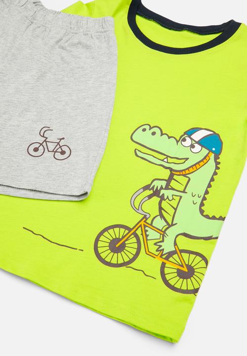 Pop Candy - Printed tee & short set - lime green & grey