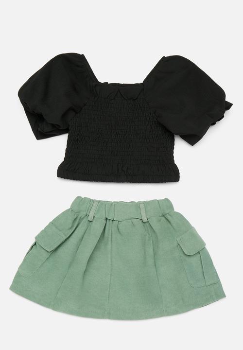 Pop Candy - Cropped top & skirt set - black & green