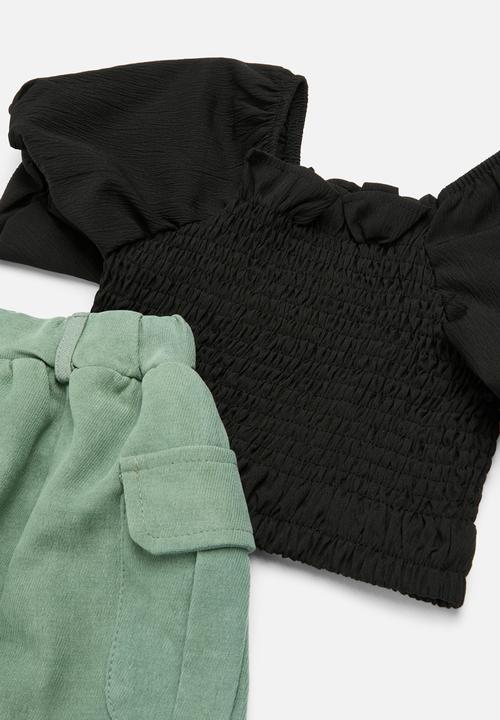 Pop Candy - Cropped top & skirt set - black & green
