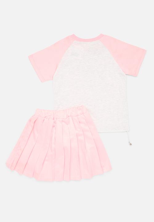 Pop Candy - Raglan sleeve tee and short set - pink & grey