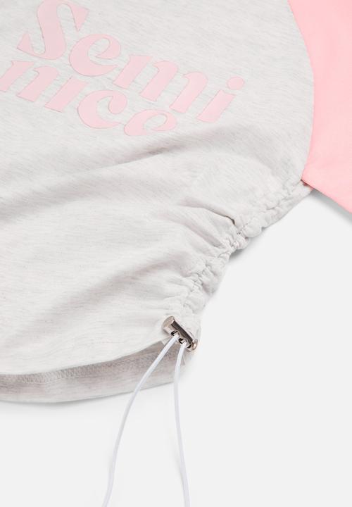 Pop Candy - Raglan sleeve tee and short set - pink & grey