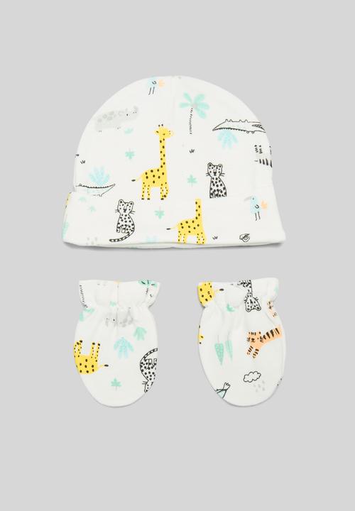 Pop Candy - Printed hat & mitten set - white
