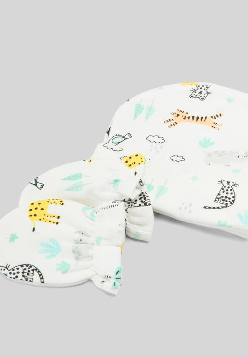 Pop Candy - Printed hat & mitten set - white