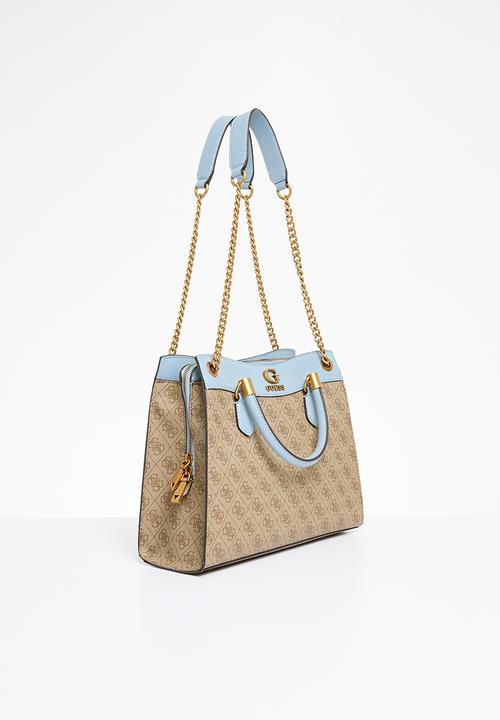 GUESS - Nell logo girlfriend satchel bag -latte logo/blue