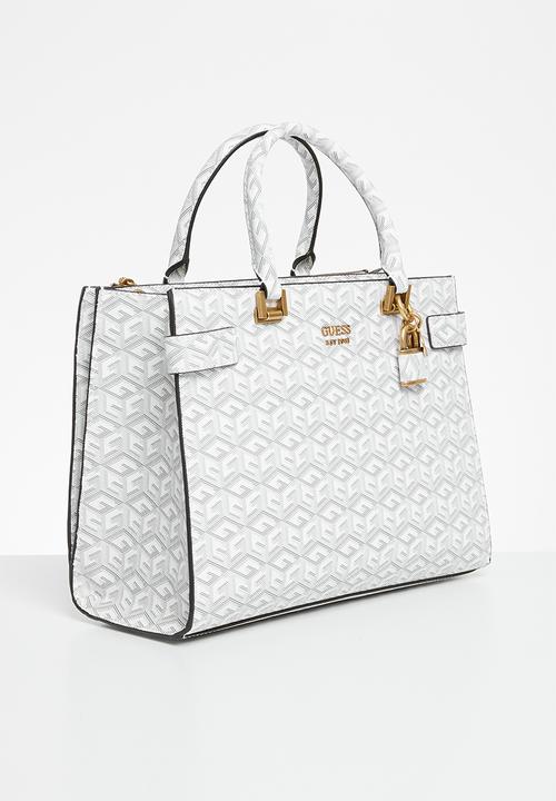 GUESS - Atene society satchel bag - white logo