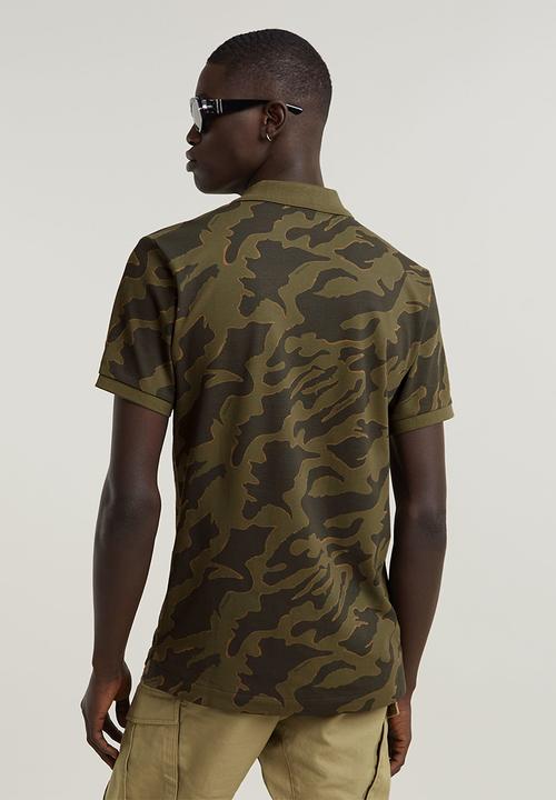 G-STAR - Dunda slim ao polo short sleeve - shadow olive island camo
