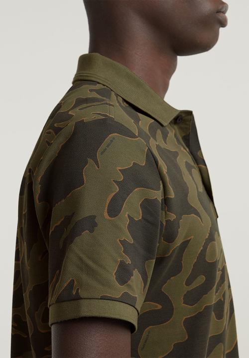 G-STAR - Dunda slim ao polo short sleeve - shadow olive island camo