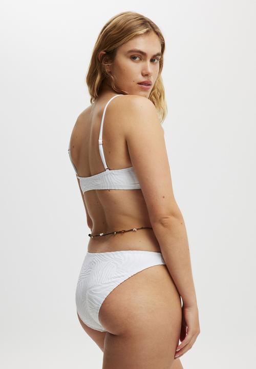 Cotton On - Straight Neck Crop Bikini Top - White Jacquard