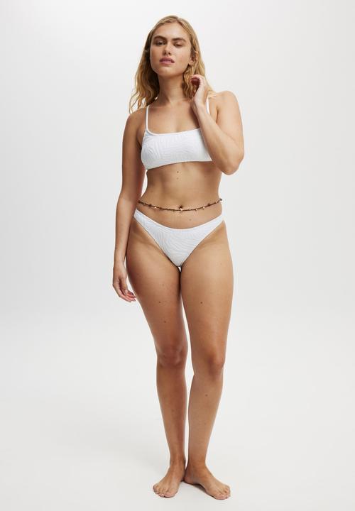 Cotton On - Straight Neck Crop Bikini Top - White Jacquard