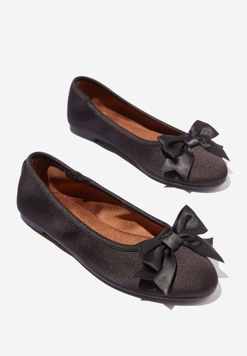 Cotton On - Emma bow ballerina - black satin bow