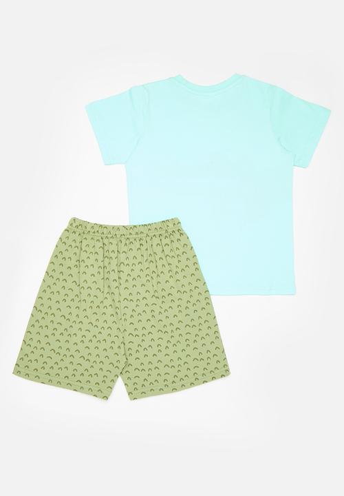 Pop Candy - Printed tee & short set-blue & green