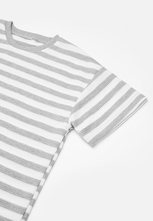 Pop Candy - Striped tee and short set-grey & white