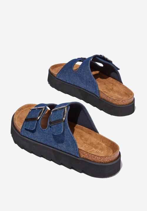 Cotton On - Rex flatform buckle slide - blue denim