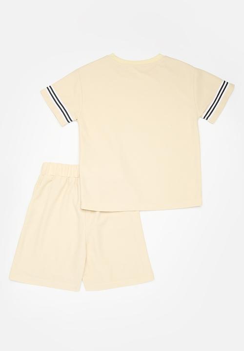 Pop Candy - Printed tee and short set - ecru & blue
