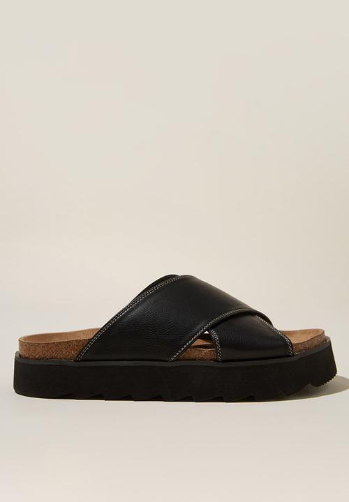 Cotton On - Rex flatform crossover slide - black tumbled