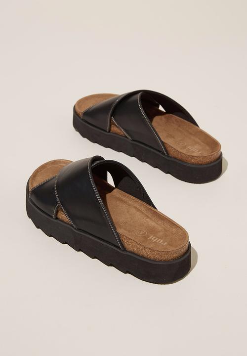 Cotton On - Rex flatform crossover slide - black tumbled