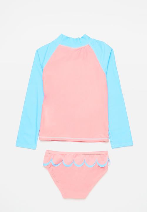 Pop Candy - Striped long sleeve bikini set - pink & blue