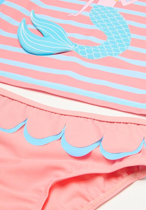 Pop Candy - Striped long sleeve bikini set - pink & blue