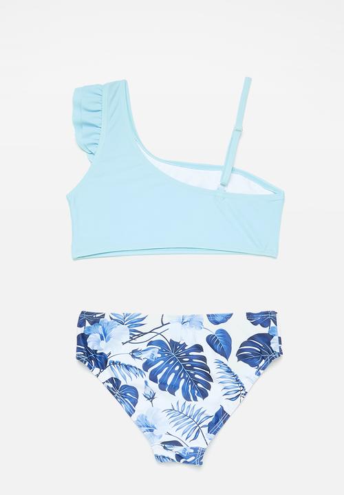 Pop Candy - Frilled one shoulder bikini set - blue